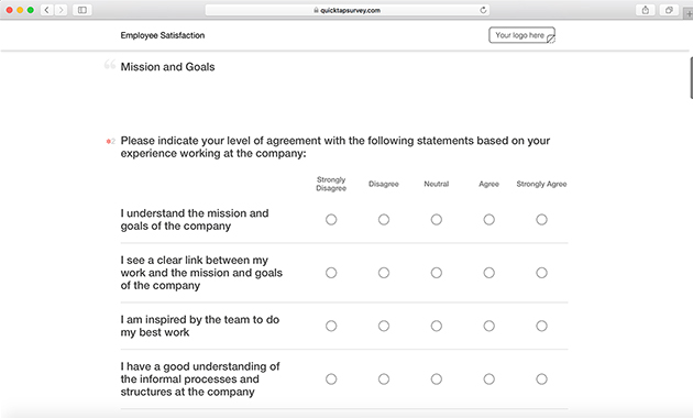 Employee Satisfaction Survey Template Questions Quicktapsurvey