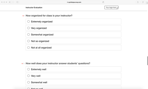 Online Instructor Evaluation Survey Template Quicktapsurvey