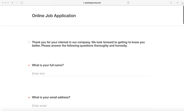 Online Job Application Template