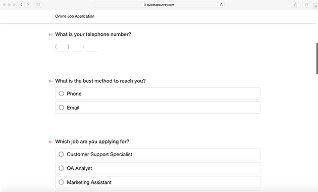 Job Application Survey Template for Online Applications